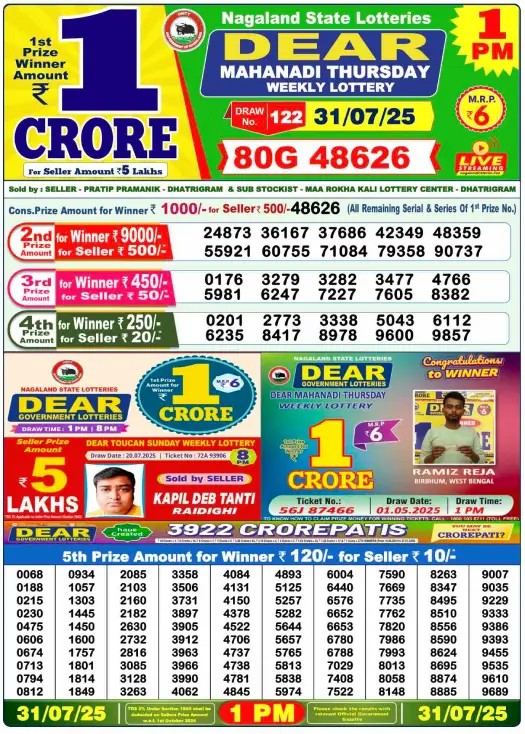 Dear Lottery Result Today 1 PM 6 PM 8 PM || dear lottery sambad 1 17539478344889001825906335438796 1